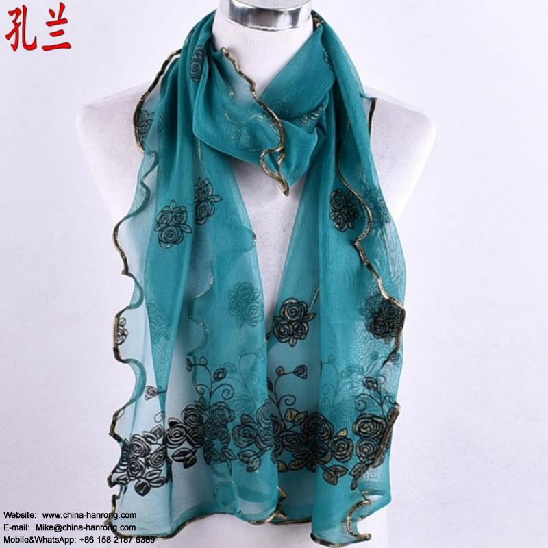 Factory Directly Sale Rose Flower Printed Charming Stitching Female Polyester Scarf