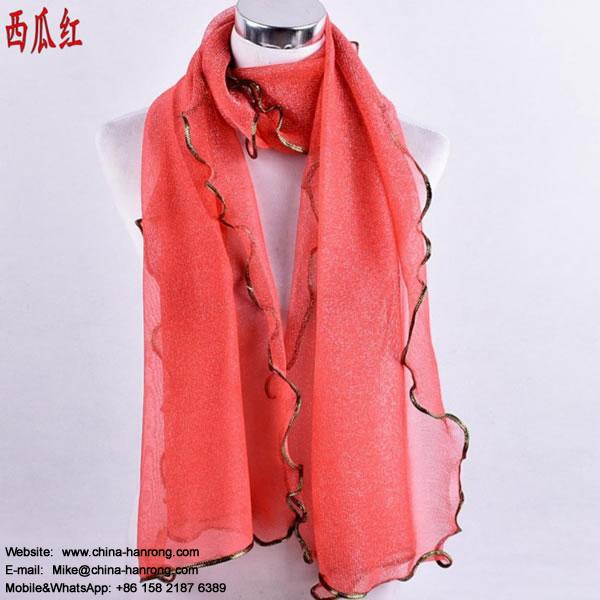 Factory Annual Top Sale Lace Plain 70g Mesh Silk Polyester Red Scarf