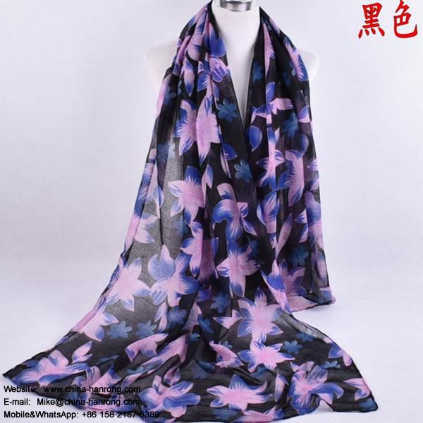 China Factory Wholesale Flower Printed Plain Women Summer Spring Voile Scarf