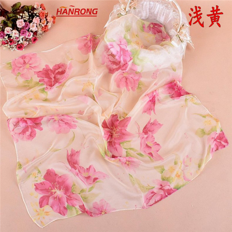 Spring Summer New Peony Printed Business Small Squre Chiffon Scarf 70x70cm