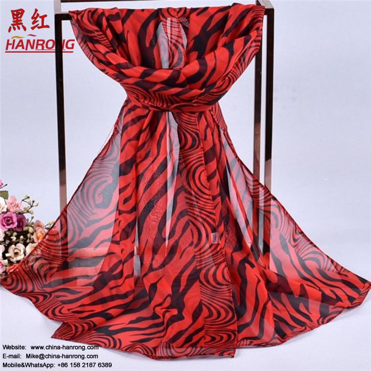 High Quality Zebra Printed Wholesale Spring Autumn Curling White Chiffon Scarf