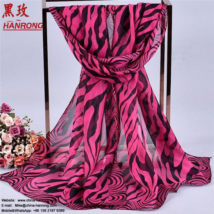 High Quality Zebra Printed Wholesale Spring Autumn Curling White Chiffon Scarf