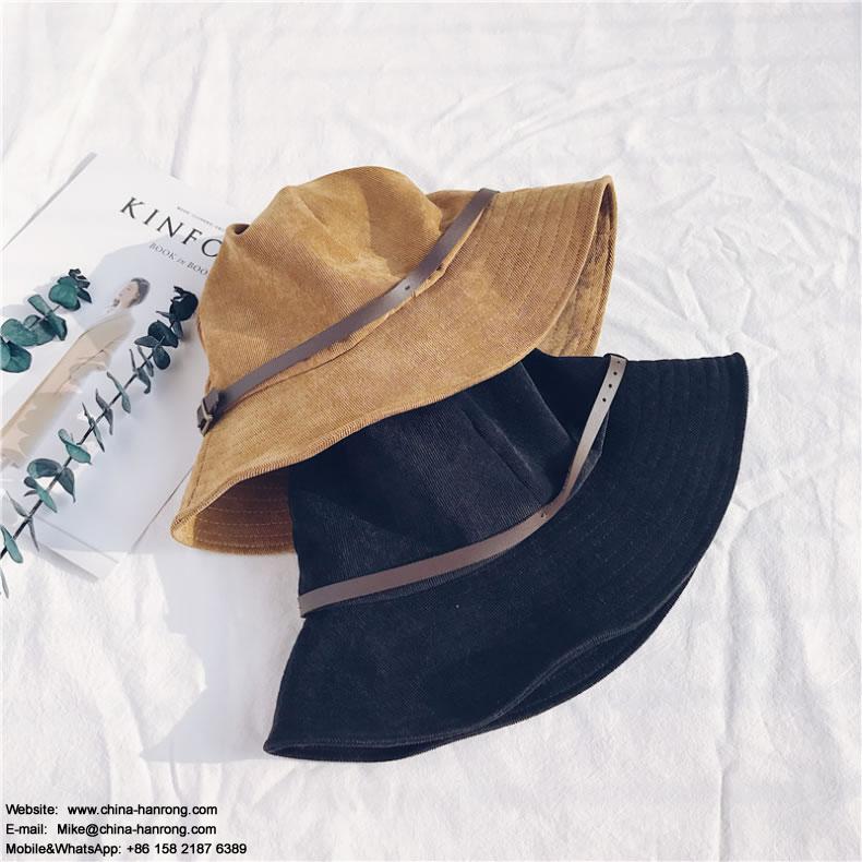 Street Fashion Belt Decoration Fisherman Hat Female Wild Corduroy Bucket Hat