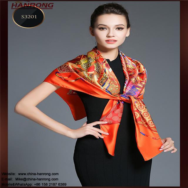 New Style 100% Pure Silk Plain Crepe Satin Digital Printed Large Square Pure Silk scarves