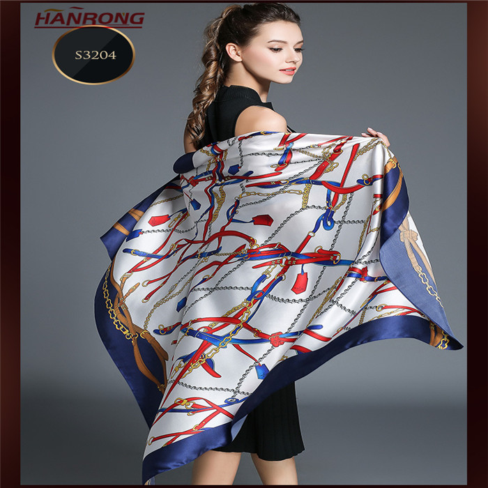 New Product Lines Digital Printed Pure silk Crepe Satin Squares Mulberry Silk Scarf