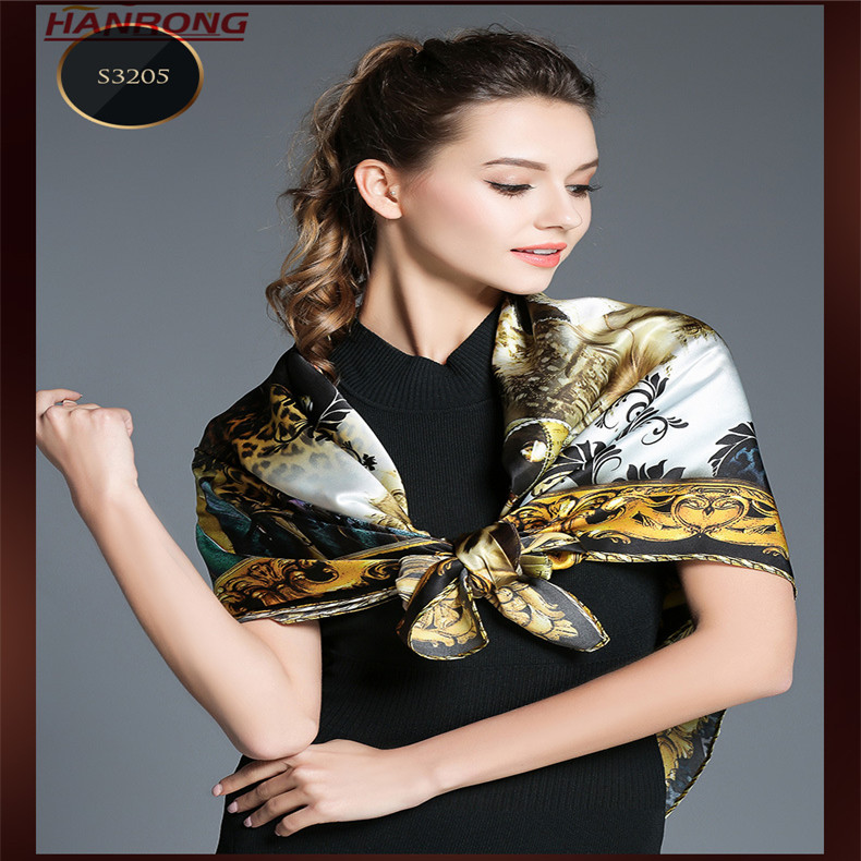 New Leopard and Masks Digital Painting 12 mm-Plain Crepe Satin Mulberry Silk Scarf