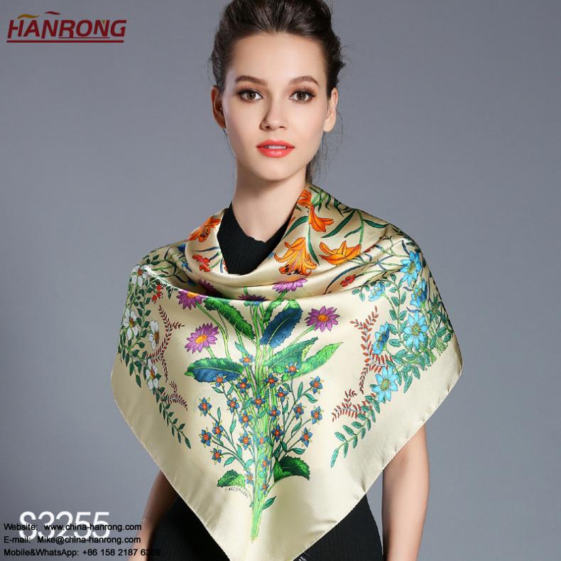 Spring and Summer Flowers High-end Digital Printed Mulberry Silk Scarves for W