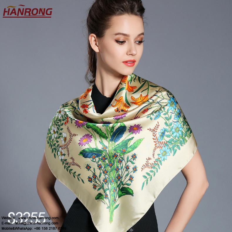 Spring and Summer Flowers High-end Digital Printed Mulberry Silk Scarves for W