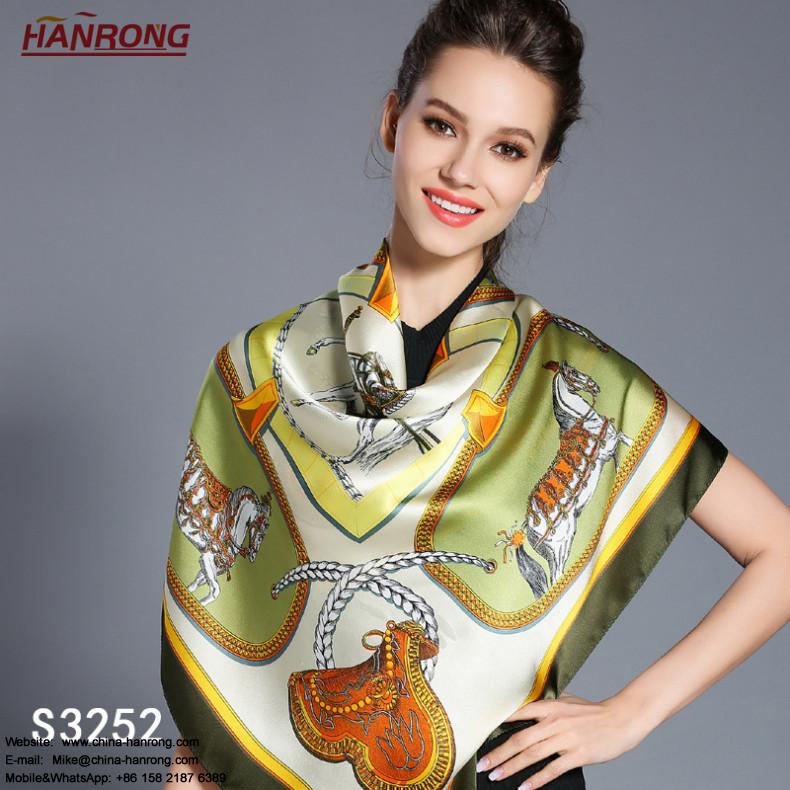 European and American Style Horse Printing Mulberry Satin Printing Charming Silk Scarf