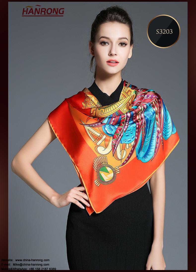 Fashion New Africa Tribal Feathers Print Pure Crepe Satin Squares Mulberry Silk Scarf
