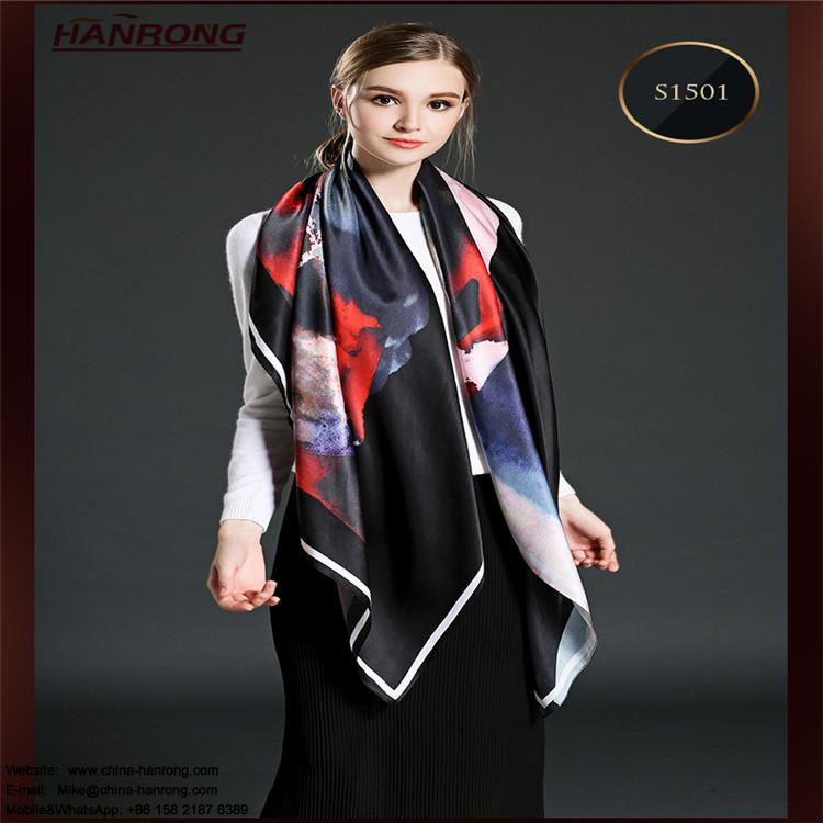 Spring and Summer New High-grade Mulberry Silk Satin Digital Printing Large Square Scarf