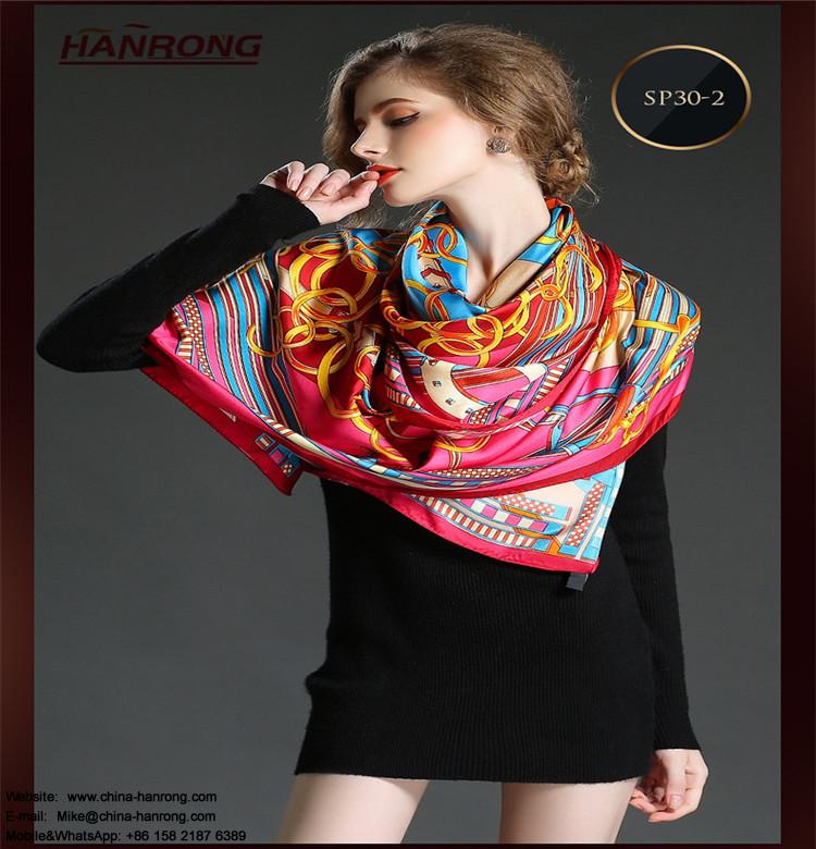 Europe US Popular Special Style Lines Printing Gift Pure Silk Scarf Shawl For Lady