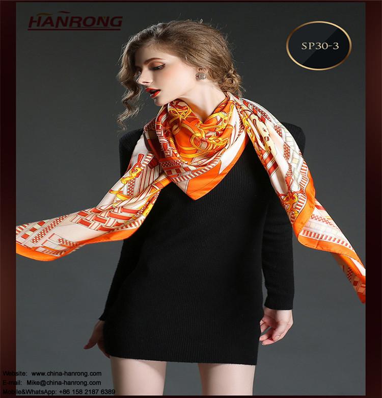 Europe US Popular Special Style Lines Printing Gift Pure Silk Scarf Shawl For Lady