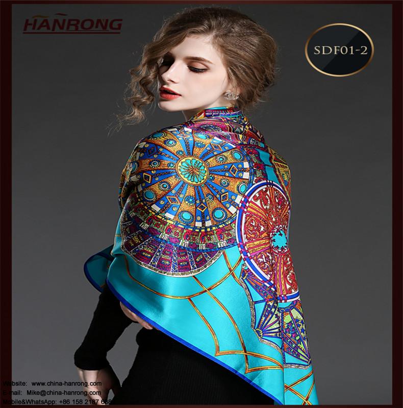 New Brand Super Quality Retro Pattern Casual Digital Printing Large Square Gift Silk Scarf  