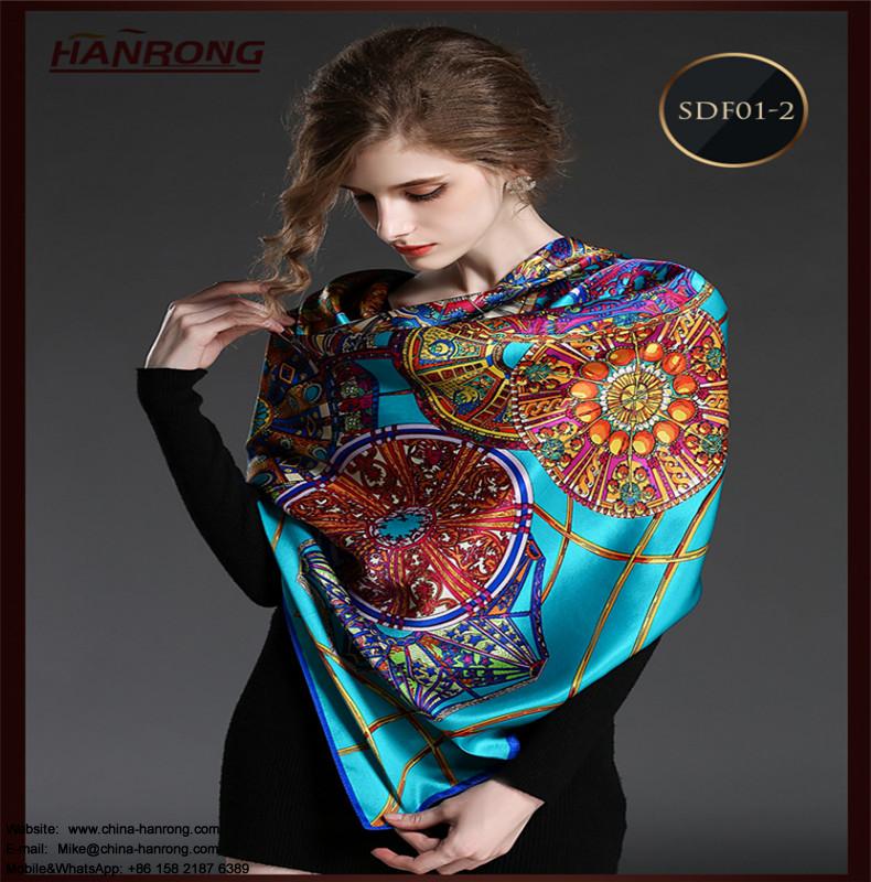 New Brand Super Quality Retro Pattern Casual Digital Printing Large Square Gift Silk Scarf  