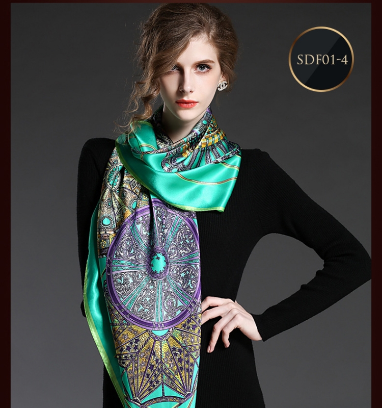 Milan New Fashion Printing Festival Gift Customized Printed Large Green Silk Square Scarf