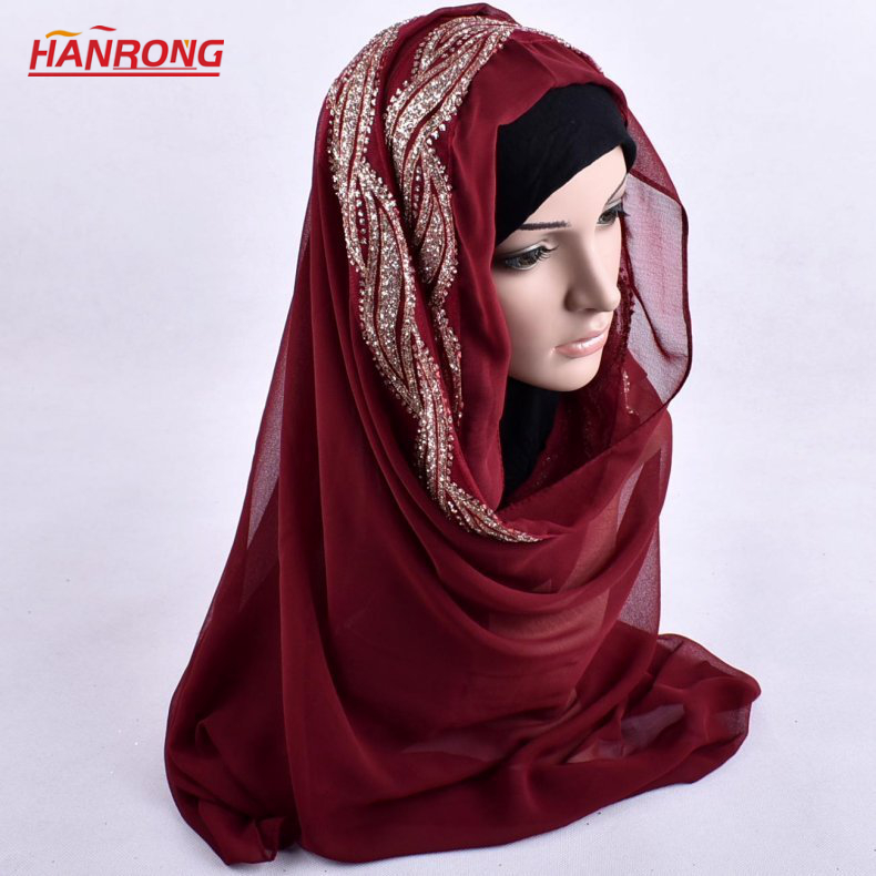China Supply Summer High Quality Hot Stamping Glitter Pearl Chiffon Hijab