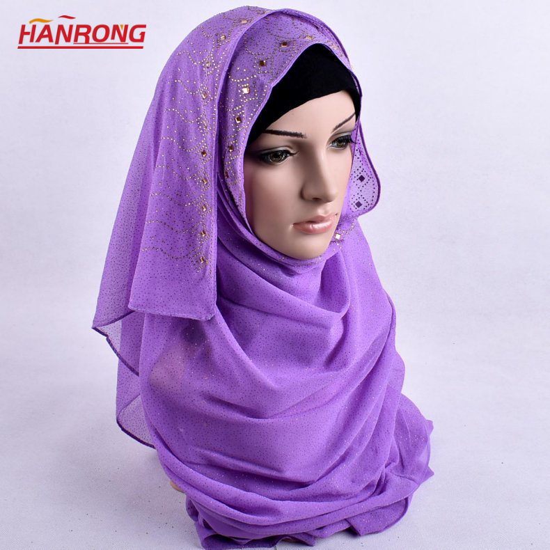 Turkey Popular Summer New Hot Drilling Glitter Hijab Pearl Chiffon Scarf