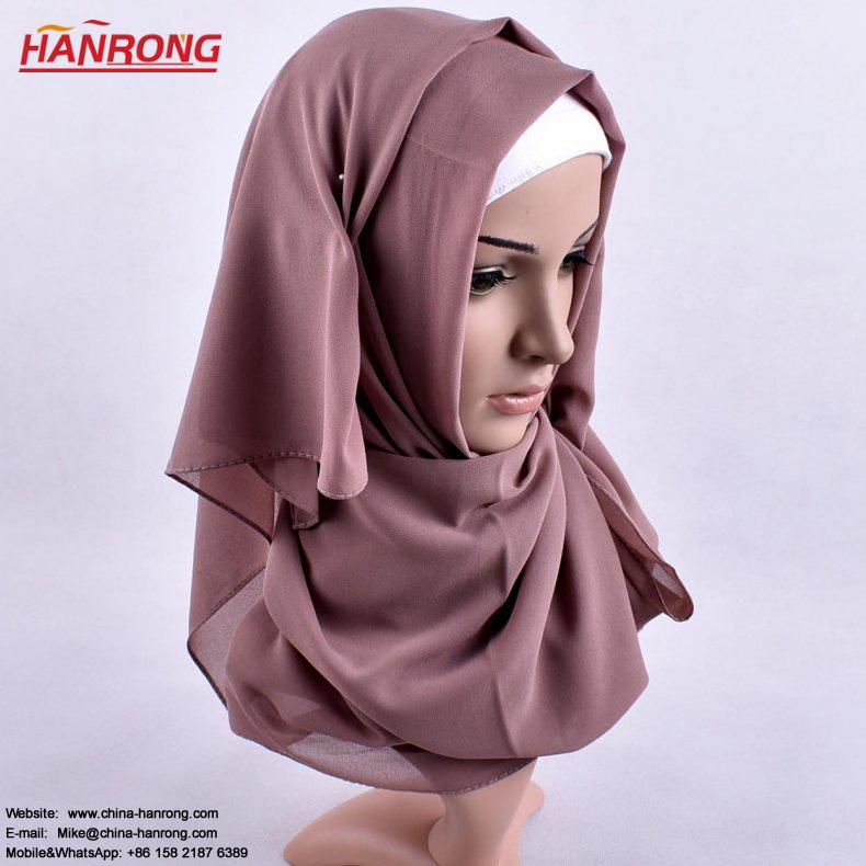 Summer New Pure Color Pearl Chiffon Muslim Female Head Scarf Hijab