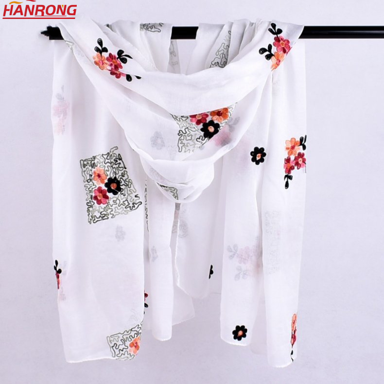 Lady Spring Summer Special Embroidery Chinese Style Plain Long Cotton Scarf 