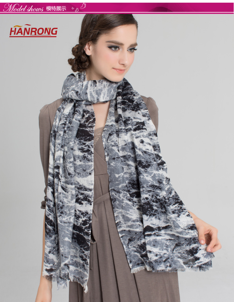 London Fashion Winter Marble Printed Pure Silk Warm Cashmere Scarf