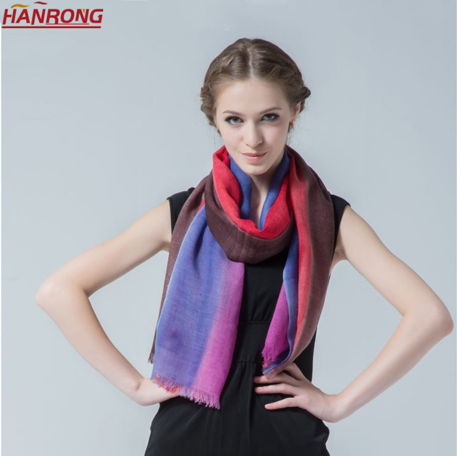 Spring Winter US Fashion Plain Fabric Fringe Rainbow Color Wool Scarf