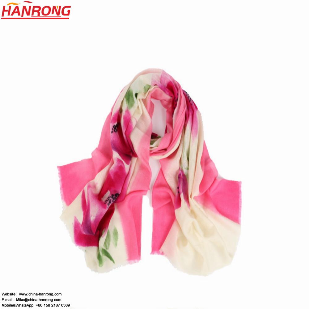 Winter High Quality Rose Hand Painting 100% Wool Scarf
