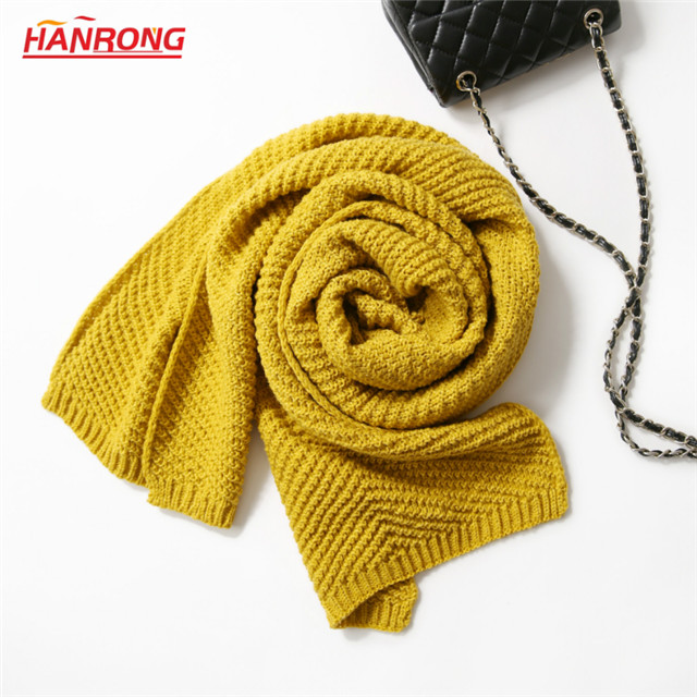 US Street Autumn Winter New Pure Color Knitted Warm Long White Acrylic Scarf