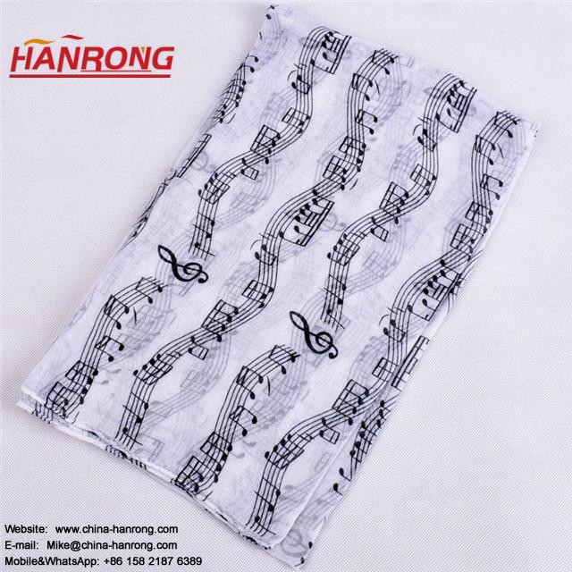 US Popular Musical Note Printing Long Plain Women Colorful Voile Scarf