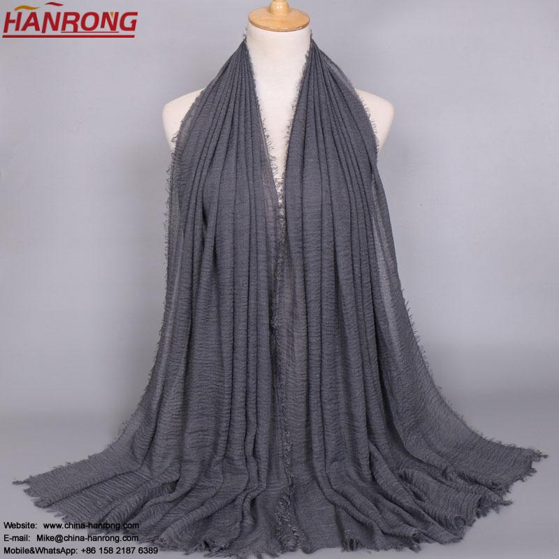 Turkish Fashion Pure Color Plain Tie Dye Lady Folding Leisure Black Grey Long Cotton Hijab