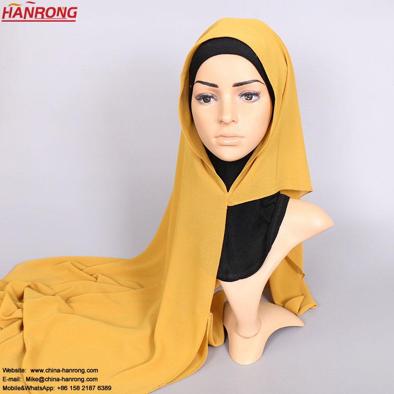 High Quality Chiffon New Pure Color Tie Dye Plain Arab Female Chiffon Head Shimer Scarf Hijab