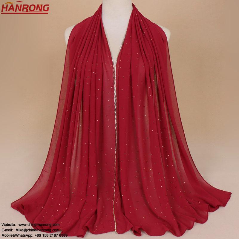 Indonesia Fashion Hot Drilling Muslim Warp Knitting Chiffon National Style Elegant Pearl Hijab