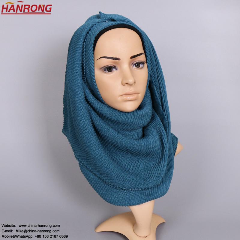 Turkey Popular Corrugated Wrinkle Folding Plain Female Instant Voile Green Blue Scarf Hijab