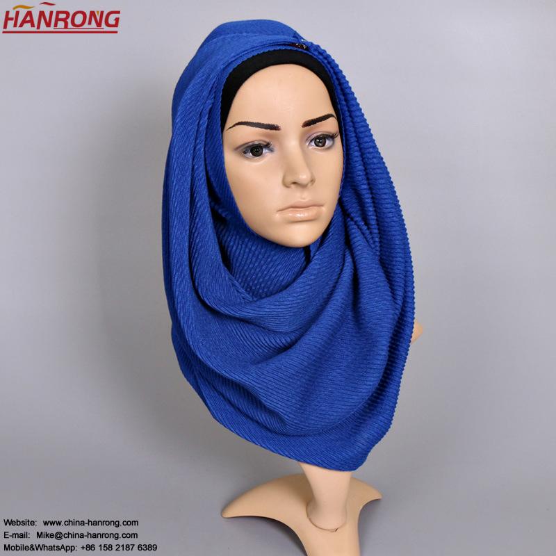 Turkey Popular Corrugated Wrinkle Folding Plain Female Instant Voile Green Blue Scarf Hijab