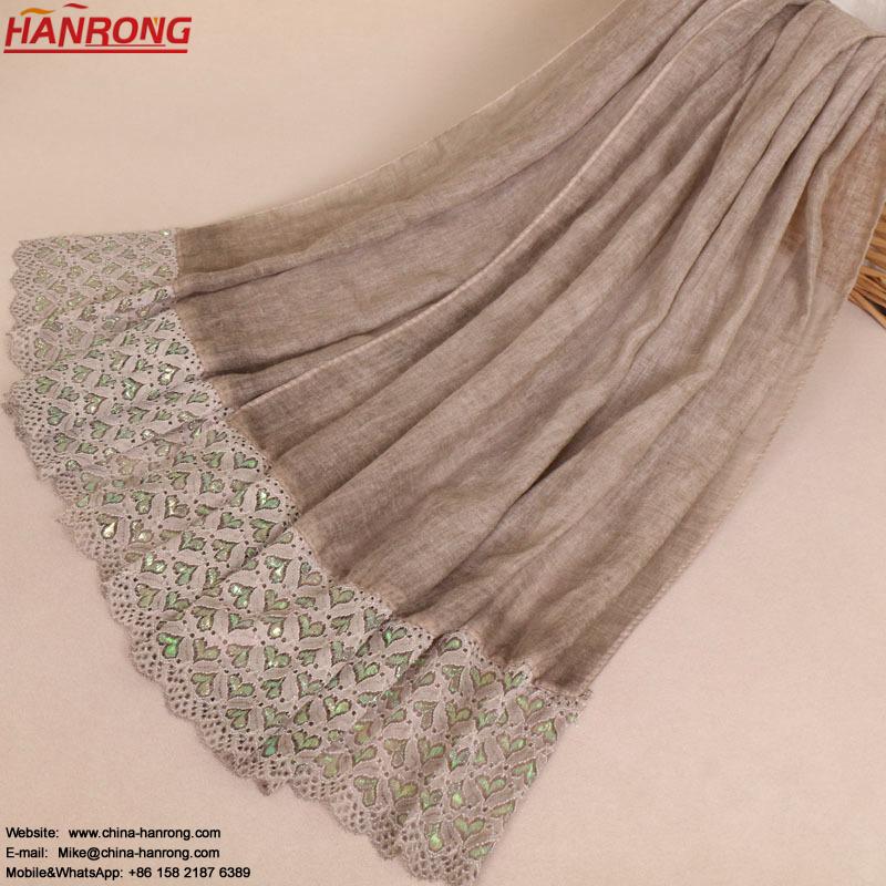 Muslim Summer Autumn New Lace Cotton Plain Head National Embroidery Long Light Cotton Scarf