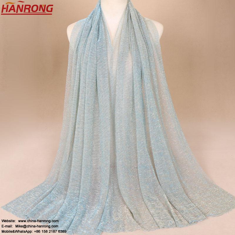 American Latest Gold Silk Warp Knitting Folding Pure Color National Style Long Polyester Scarf