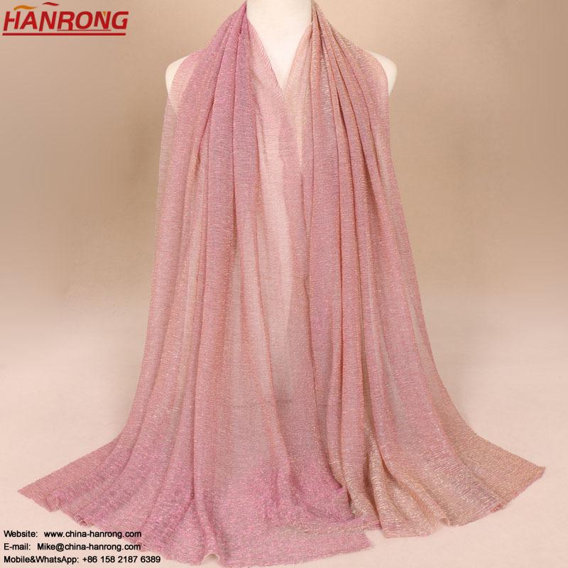 American Latest Gold Silk Warp Knitting Folding Pure Color National Style Long Polyester Scarf