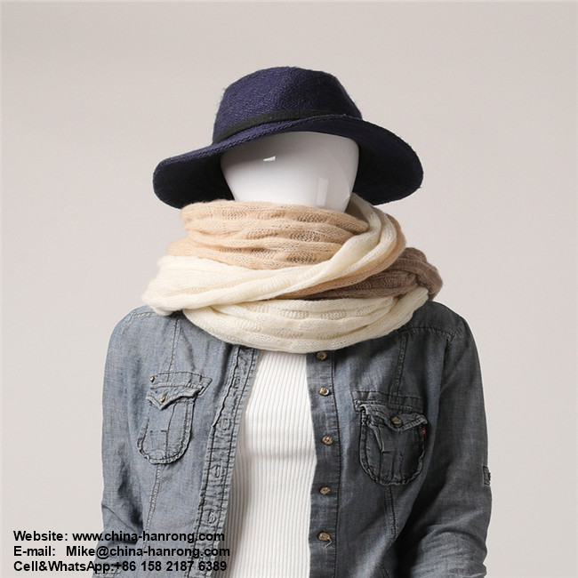 Comfortable Gentle Color Stitching Style Bubbles Hollow Out Knitted Pure Cashmere Scarf