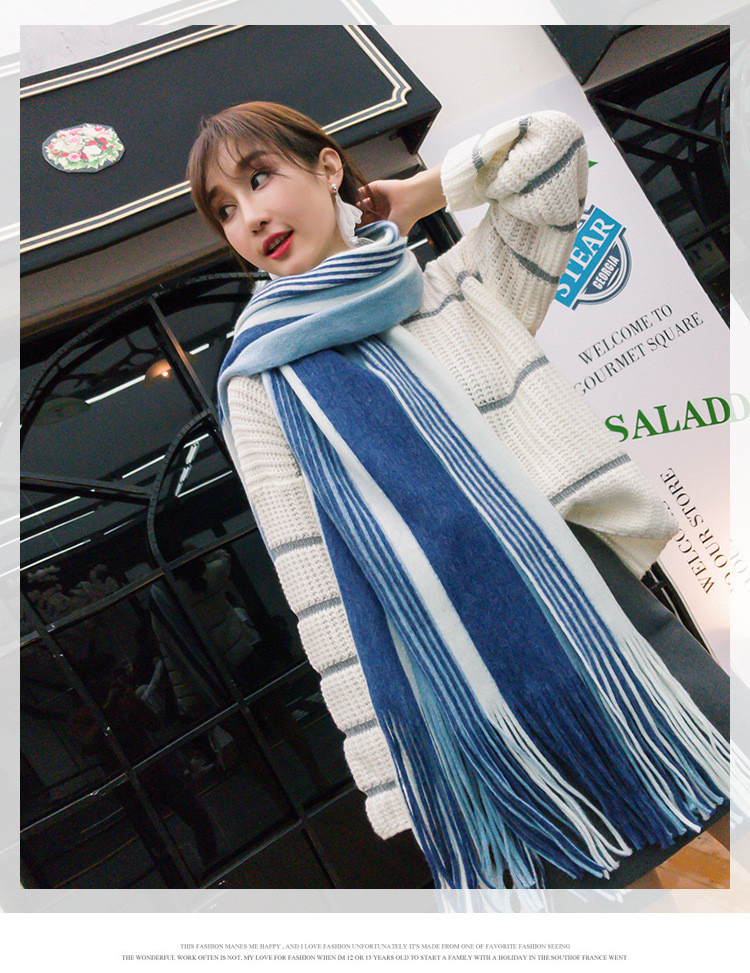 Autumn Winter Cashmere Scarf Lady Stitching Fill Knitting Stripe Jacquard Fringe Pure Cashmere Scarf 