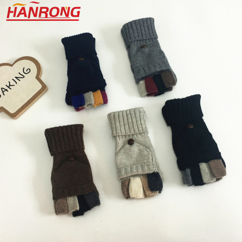 Winter New Keep Warm Flap Half-finger Stitching Color Knitted Wool Gloves Wholesale