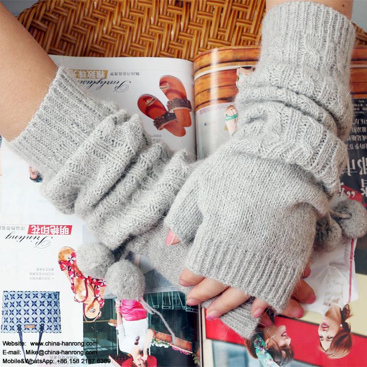 New Women Keep Warm Lengthen Half-finger Gloves Pure Color Knitted Gloves Wholesale