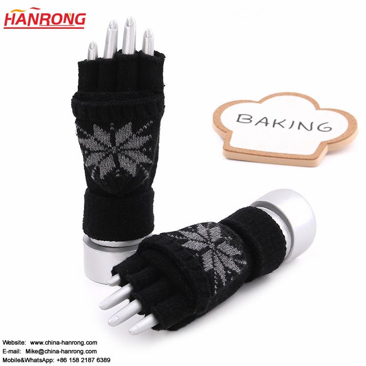 Students Winter Protection Flower Pattern Flap Half-finger Pure Color Knitted Gloves